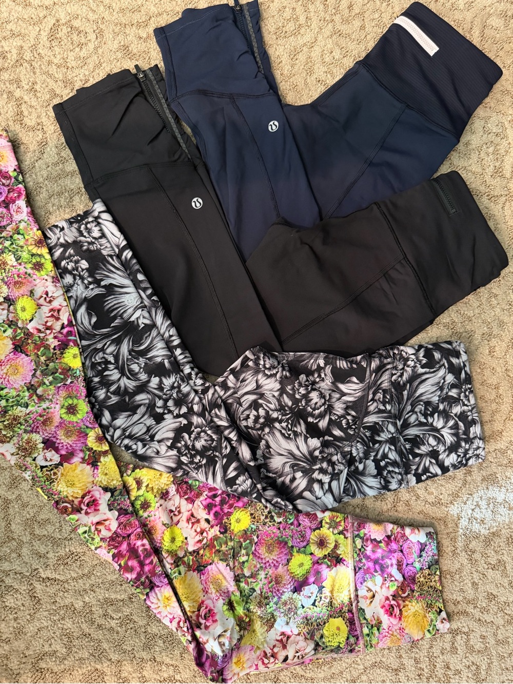 LULULEMON  Navy, Black & Floral Print Leggings Bundle Sizes 2 & 4